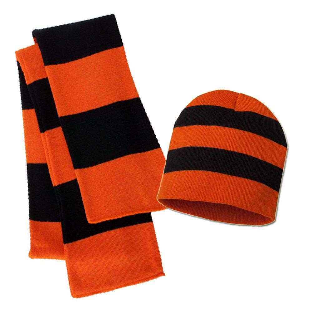Unisex Rugby Stripe Scarf & Beanie Hat Set - Warm Winter Accessories for Men & Women - Perfect for College, Outdoor Sports & Cold Weather Fashion