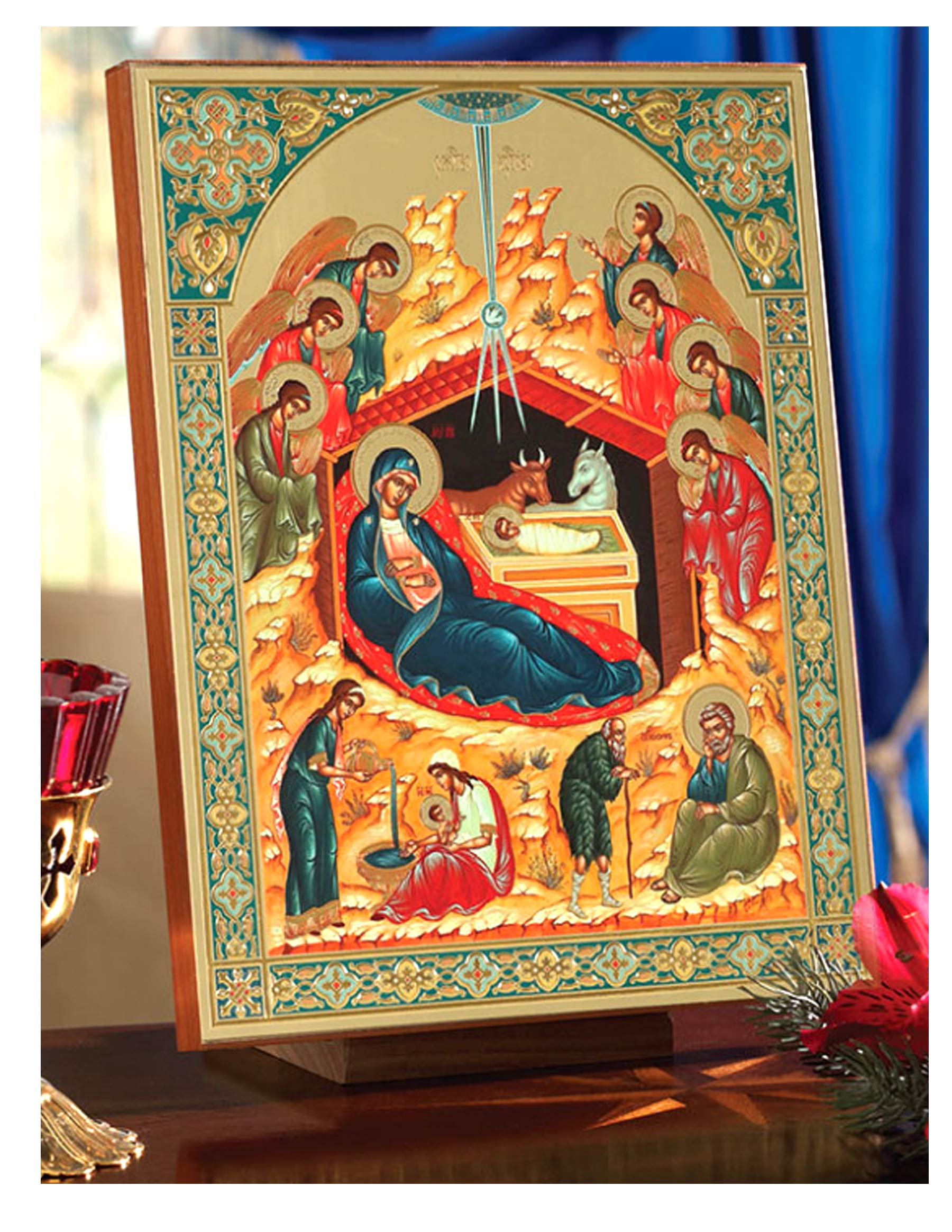 Nativity Scene Wooden Plaque - Baby Jesus, Virgin Mary, Saints & Angels - 10.5 Inch Christmas Decoration for Home, Church & Holiday Décor
