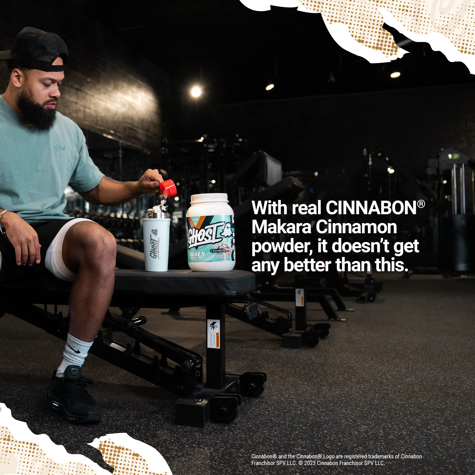 GHOST Whey Protein Powder - Cinnabon Flavor, 2LB Tub, 25G Protein per Serving | Cinnamon Roll Flavored Whey Protein Isolate, Concentrate & Hydrolyzed Blend | Post Workout Recovery, Muscle Building | Soy Free, Gluten Free | Perfect for Gym Lovers & Fitness Enthusiasts