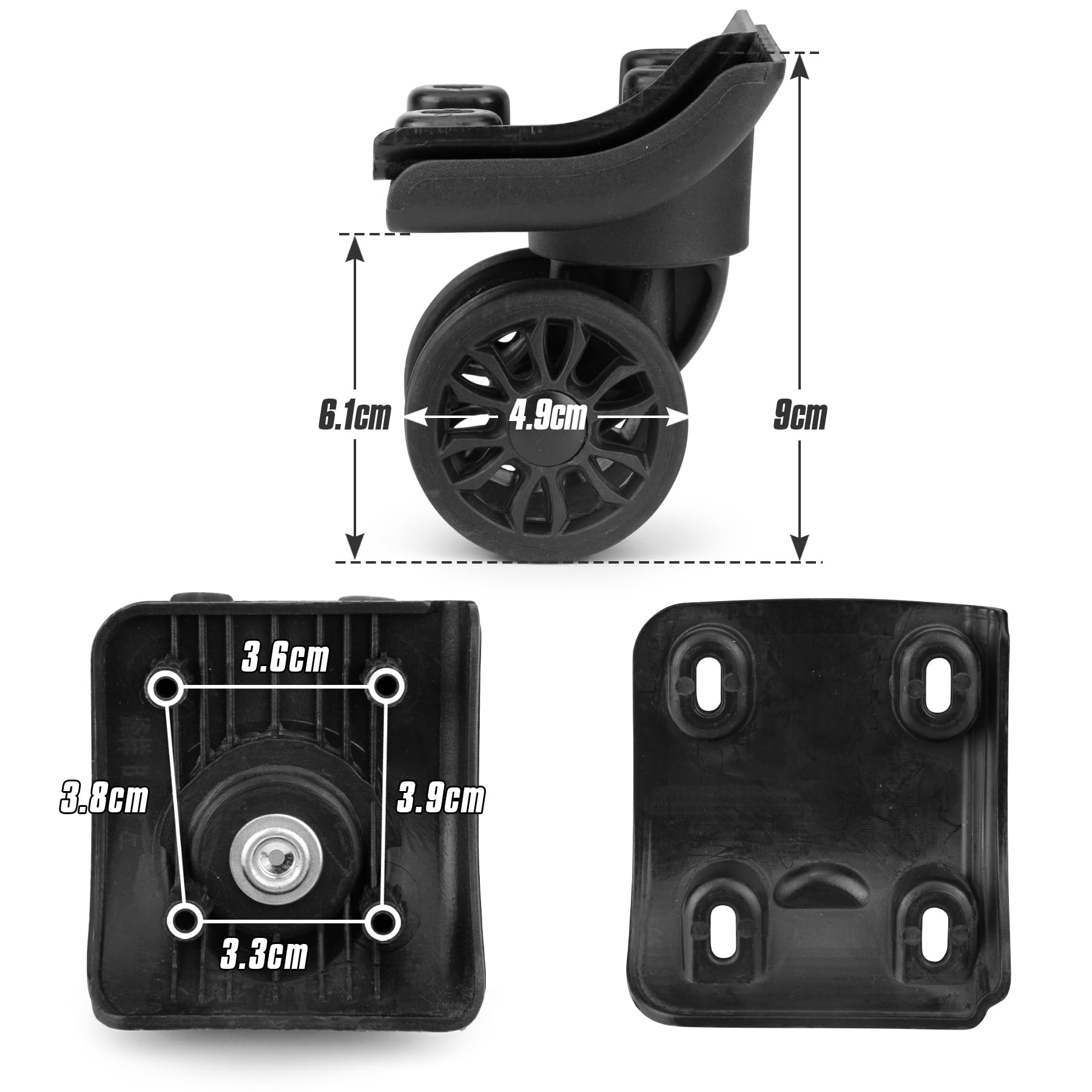 Zoofen W149-2 Replacement Luggage Wheels - Dual Spinner Wheels for Suitcase Repair (2-Pack) - Perfect for Travel Luggage, Rolling Bags & Carry-On Cases