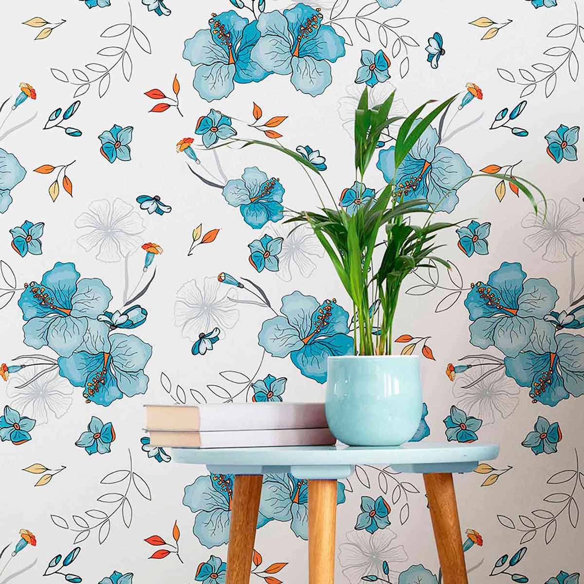 Blue Floral Peel and Stick Removable Wallpaper - Self-Adhesive Decorative Vinyl for Bedroom, Living Room & Nursery - Easy to Apply & Remove - Pattern 3102
