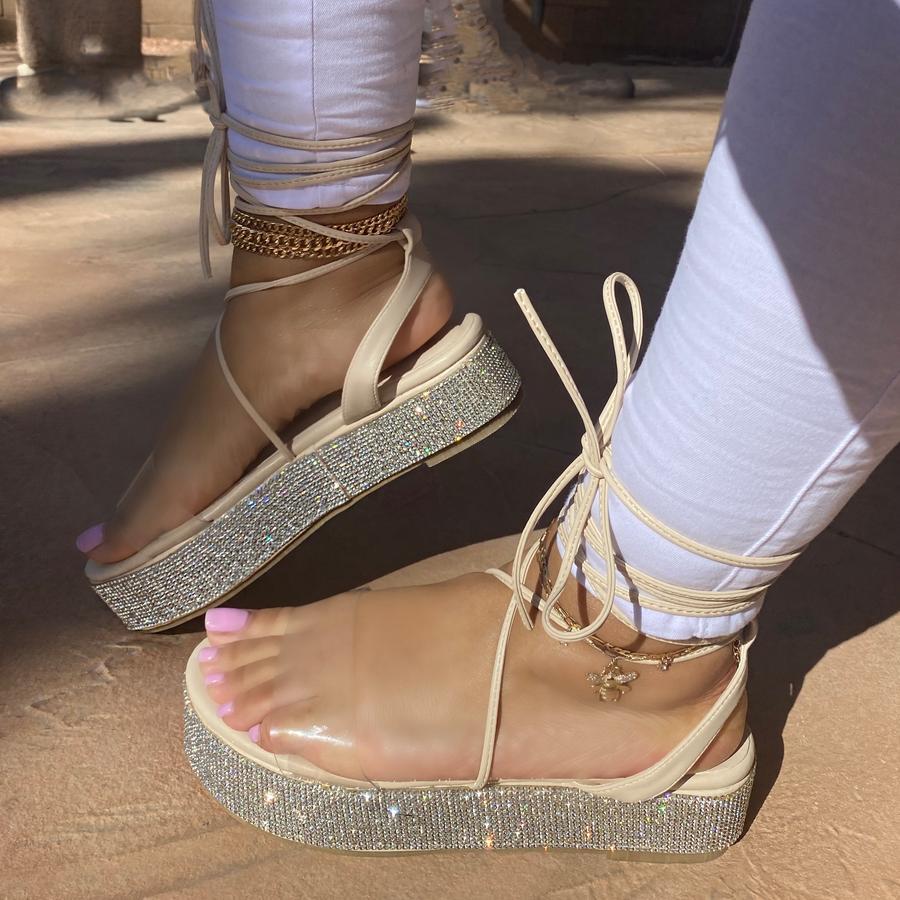 Paula Rhinestone Strappy Sandals for Women - Nude Summer Wedding Party Shoes | Comfortable Heels for Bridesmaids, Prom, Evening Events