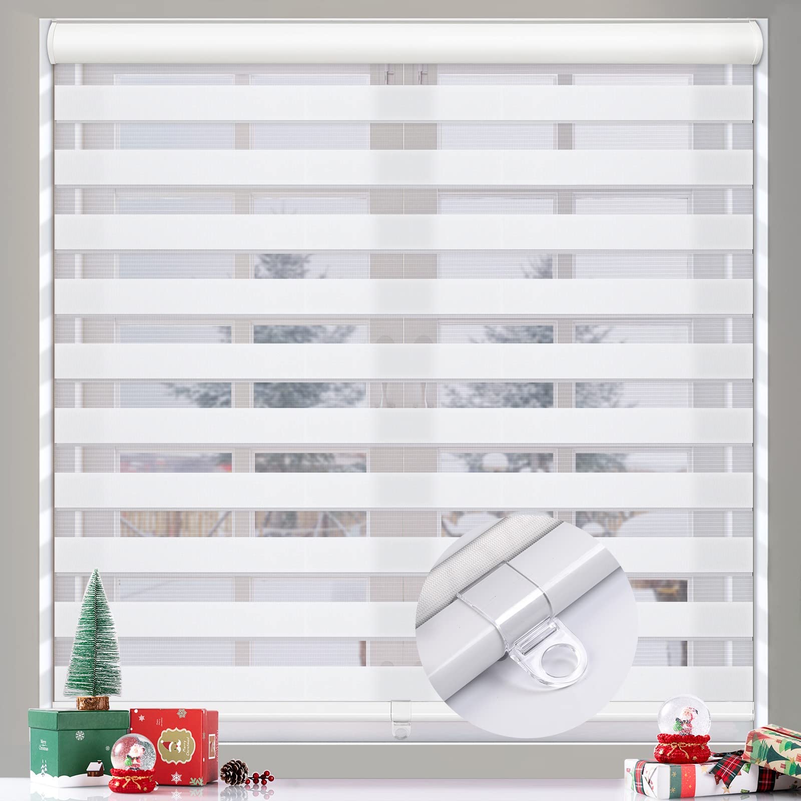 MiLin Cordless Zebra Blinds - Custom Cut Dual Layer Roller Shades for Windows (14