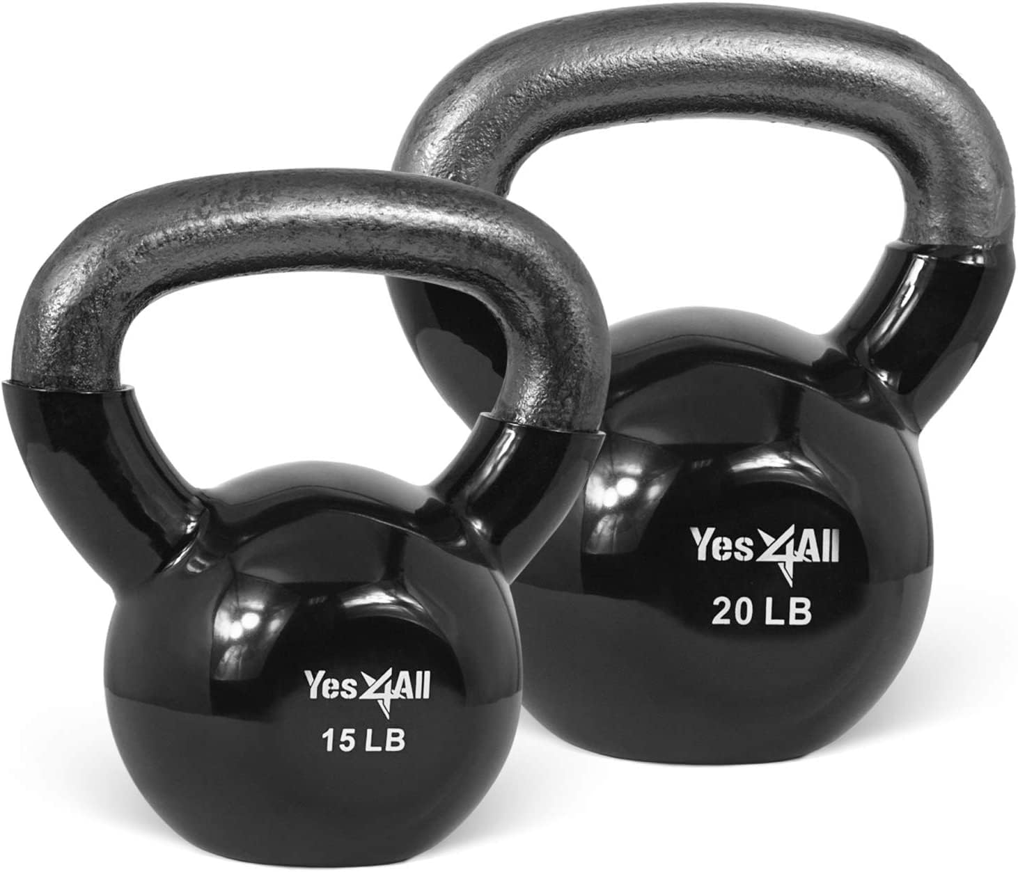 Yes4All Vinyl Coated Kettlebell Set - 5-25 lbs Dumbbell Weights for Full Body Workout, Strength Training, Push Ups & Grip Exercises | Home Gym Equipment for Men & Women | Perfect for CrossFit, HIIT & Functional Training