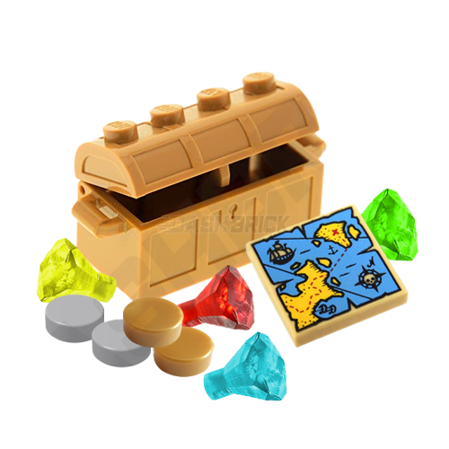 LEGO Treasure Chest with Jewels, Coins & Map - MiniMOC Building Kit for Pirate Adventures, Role Play & Collectors