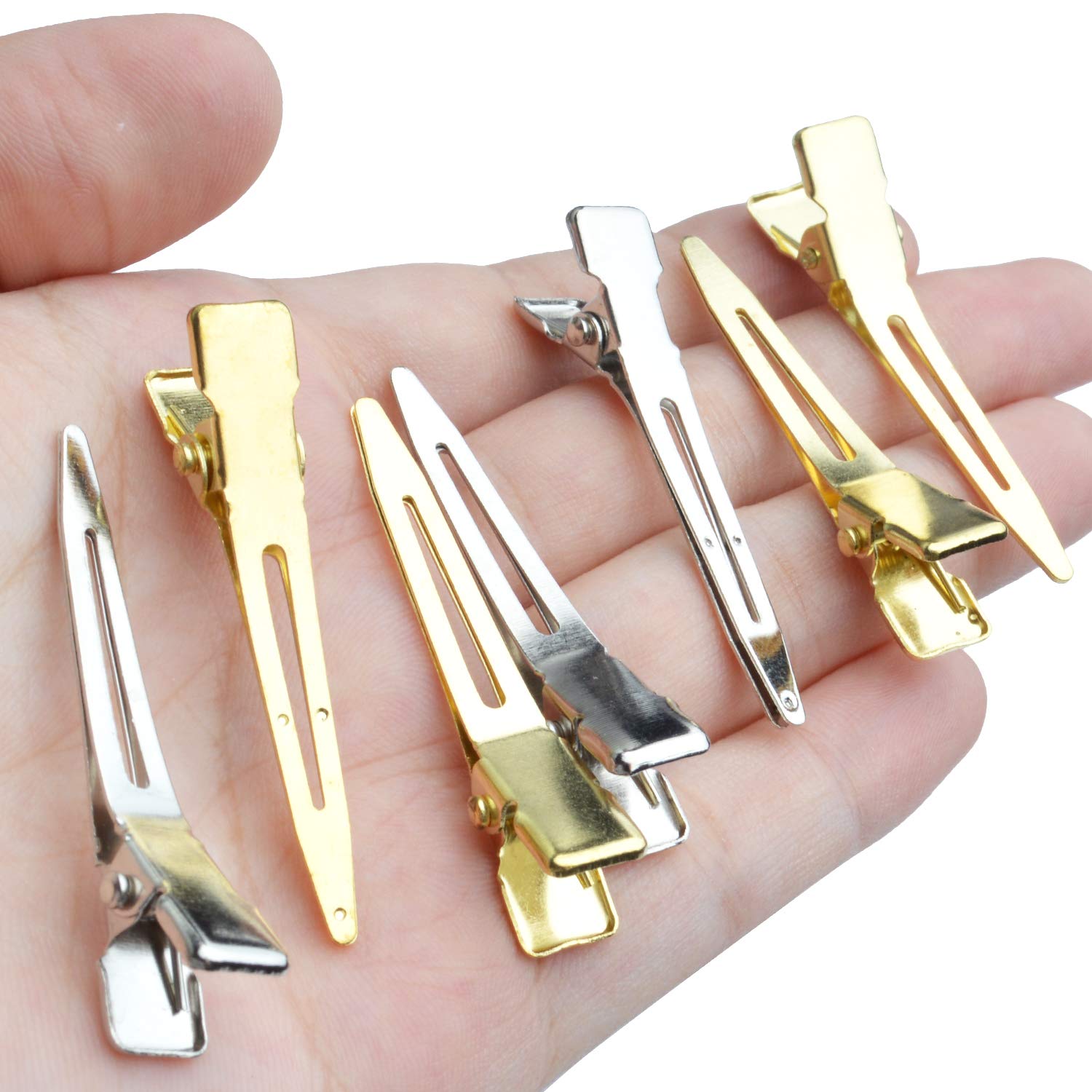 Jdesun 100pcs 1.77 Inches Single Prong Curl Clips - Metal Alligator Hair Clips for Hair Extensions & Styling (2 Colors) - Perfect for Salon, DIY Hair Care & Cosplay