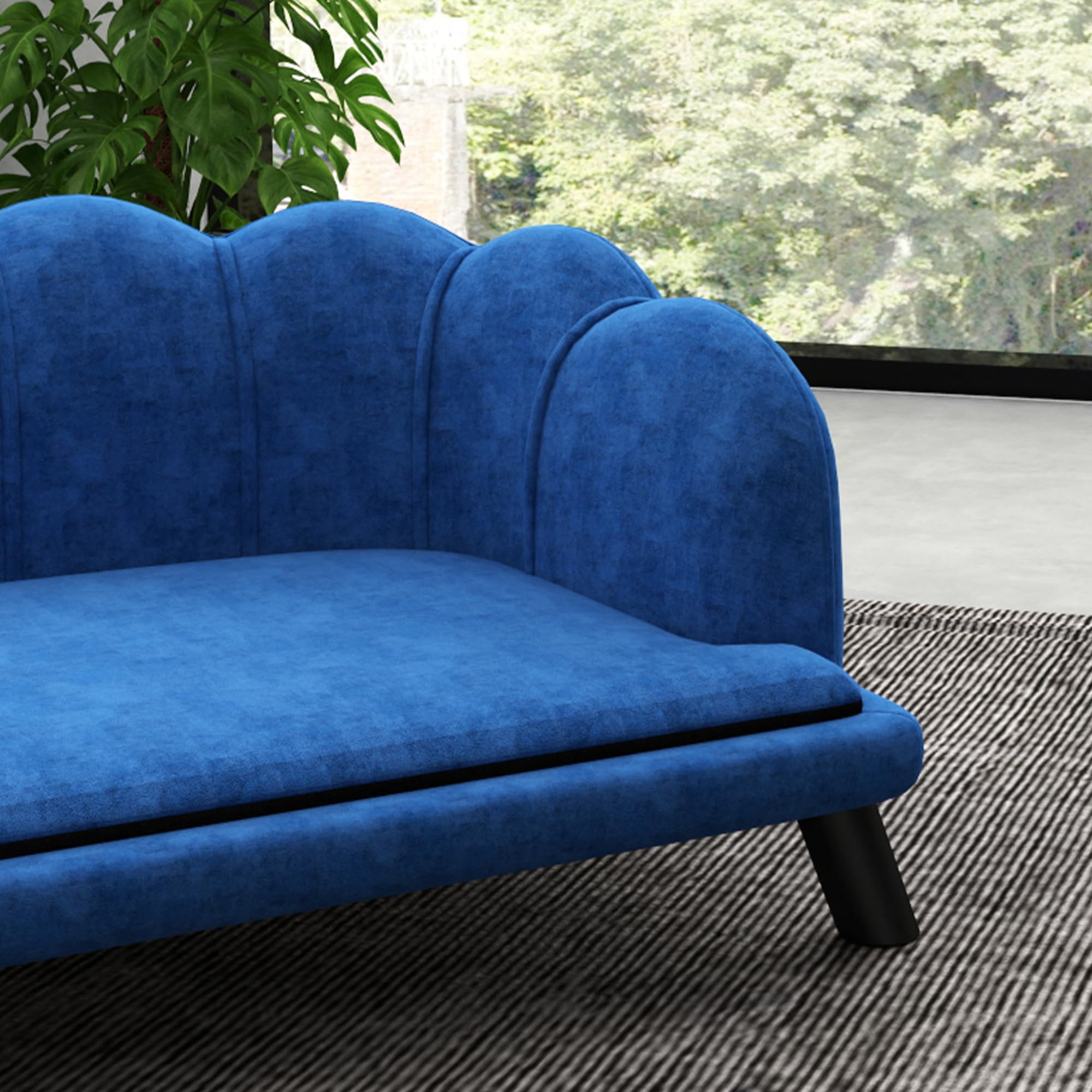 PawHut Velvet Large Dog Couch with Foam Cushion - Soft & Cute Dog Bed with Pearl Design for Medium & Big Dogs - Dark Blue Pet Sofa for Living Room, Bedroom & Pet-Friendly Spaces