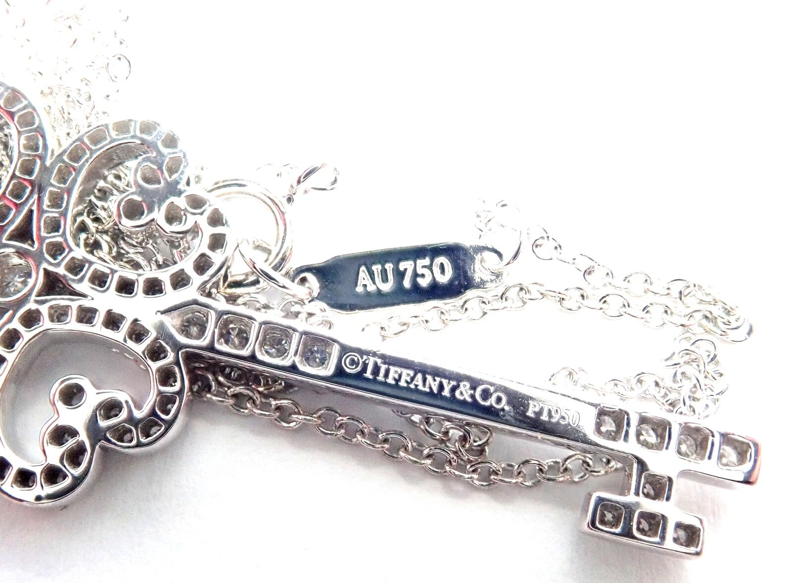 Tiffany & Co Platinum & 18k White Gold Enchant Quatra Heart Key Pendant Necklace - Elegant Jewelry Gift for Women, Perfect for Anniversaries & Special Occasions