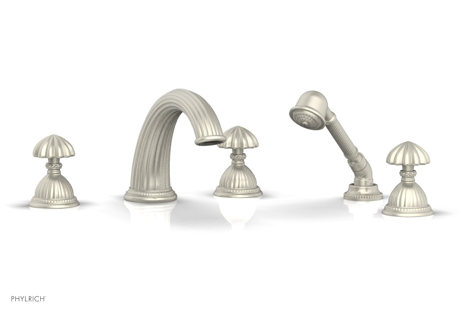 GEORGIAN & BARCELONA Deck Mounted Bathtub Faucet Set with Round Handles and Hand Shower K2361P1 - Perfect for Modern Bathroom Renovation and Spa-Like Experience