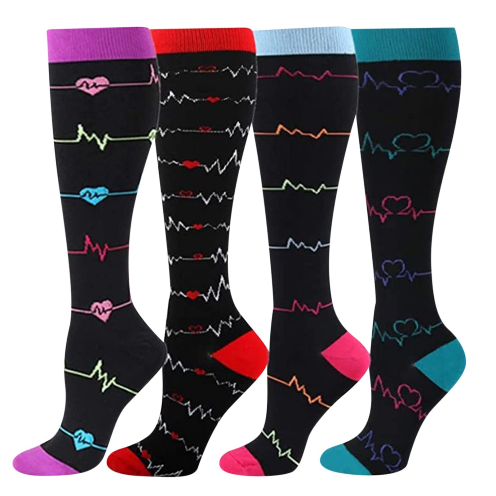 **Best Compression Socks for Women & Men - Sports & Medical Support Calf Socks (4-Pack, Black, L-XL) - Ideal for Running, Travel & Recovery**
