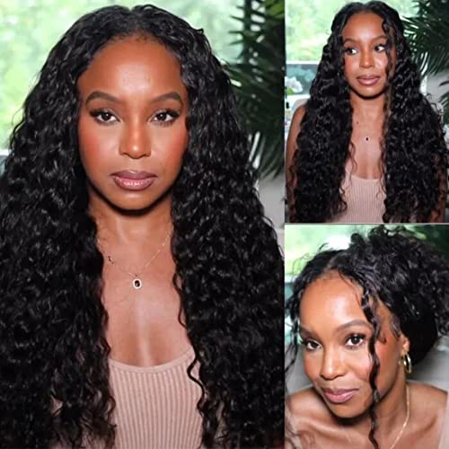 UNICE 200% Density Deep Wave V Part Human Hair Wigs for Women - Glueless No Leave Out No Sew in V Shape Wig with Clips | Beginner Friendly Natural Color 22 Inch | Perfect for Daily Wear, Parties & Special Occasions