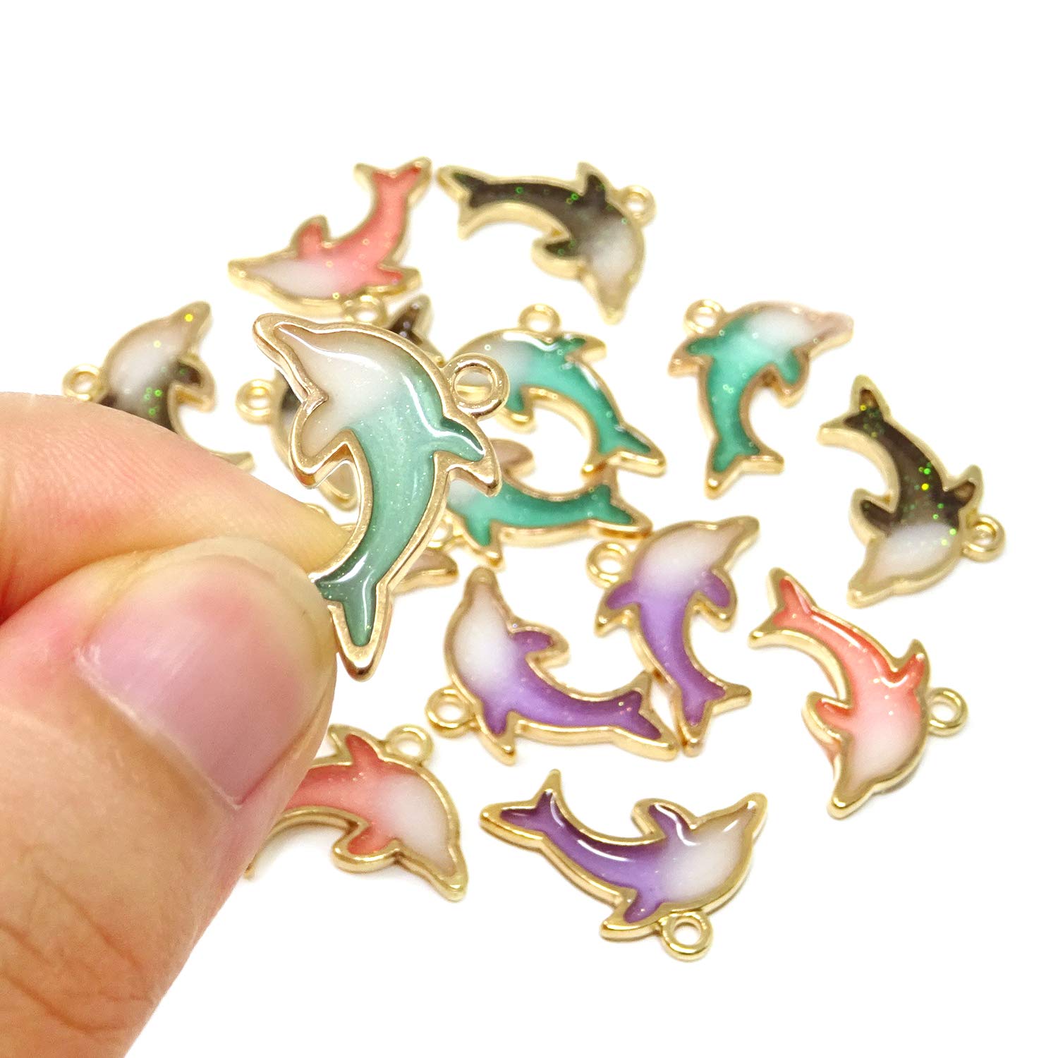 16PCS Double Sided Enamel Dolphin Charms for Jewelry Making - DIY Craft Supplies for Necklaces, Bracelets & Keychains - Perfect for Gifts & Beach Themed Accessories