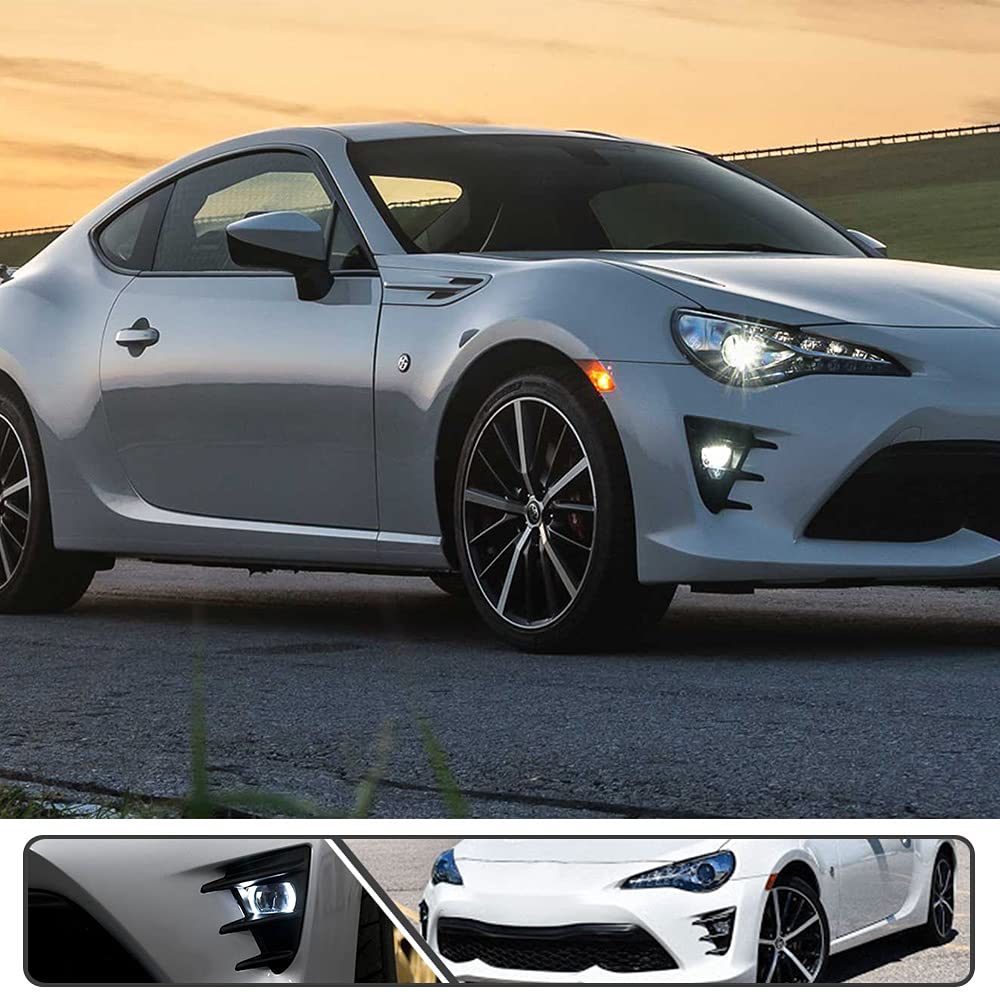 2017-2020 Toyota GT86 White LED Fog Lights & DRL Daytime Running Lights - OEM Style Fog Lamp Bezel Cover - Upgrade for Better Visibility in Rain, Fog & Night Driving