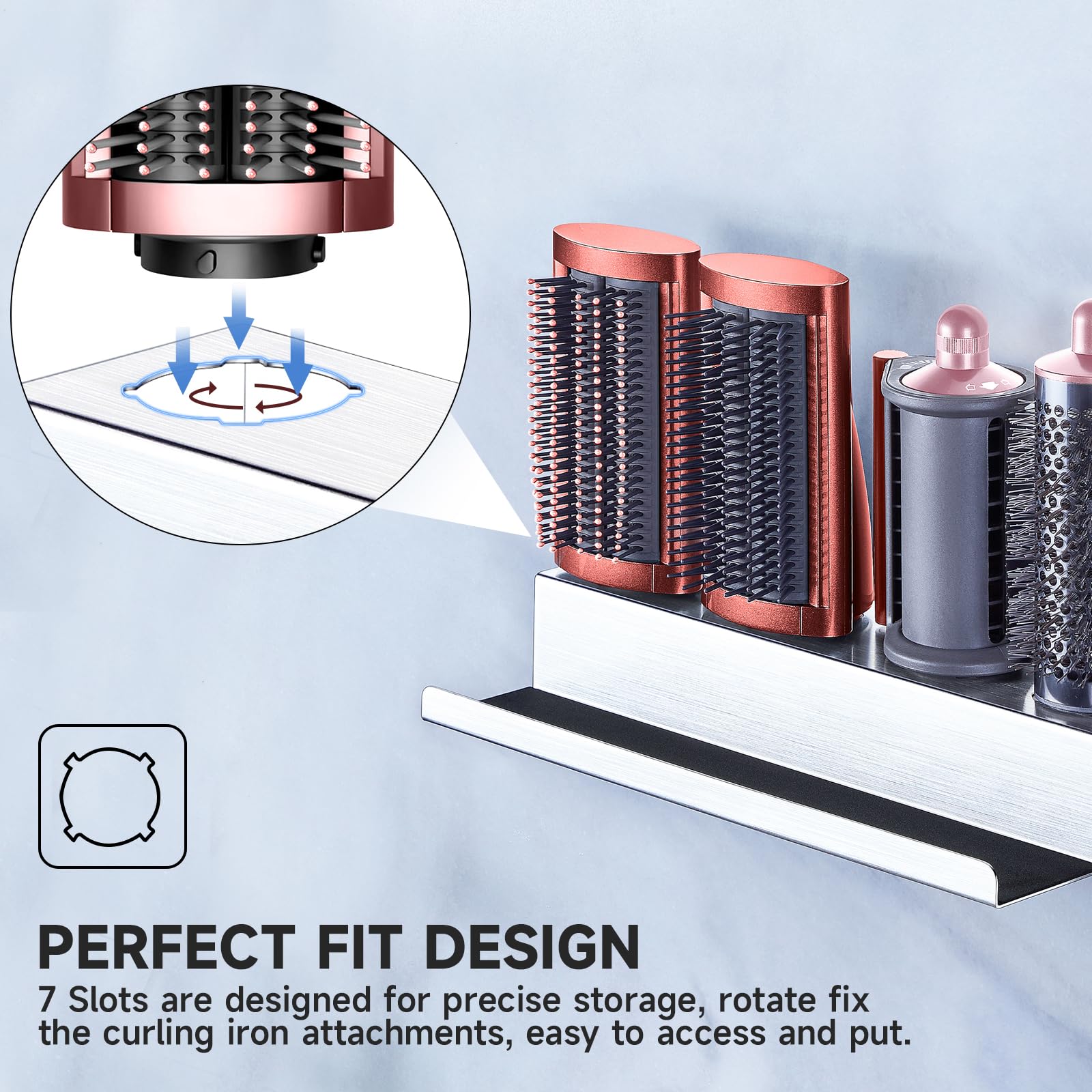 **Wall Mount Hair Dryer & Curling Iron Holder - 7-in-1 Stainless Steel Organizer for Styler Attachments & Hair Tools - Perfect for Bathroom, Salon & Home Storage**
