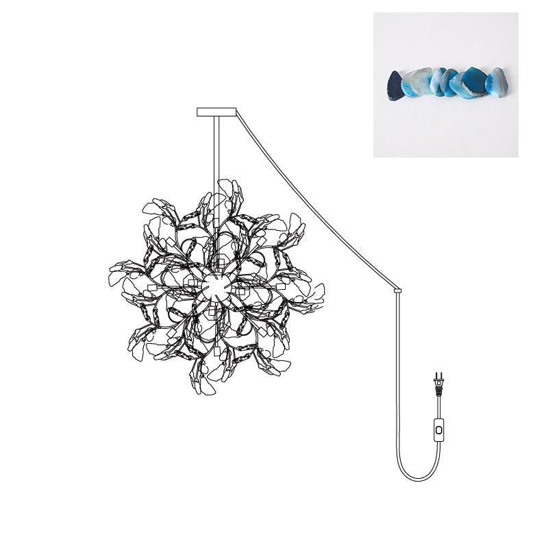 Modern Agate Plug In Chandelier - Elegant Natural Stone Ceiling Light Fixture for Living Room, Bedroom & Dining Room Decor