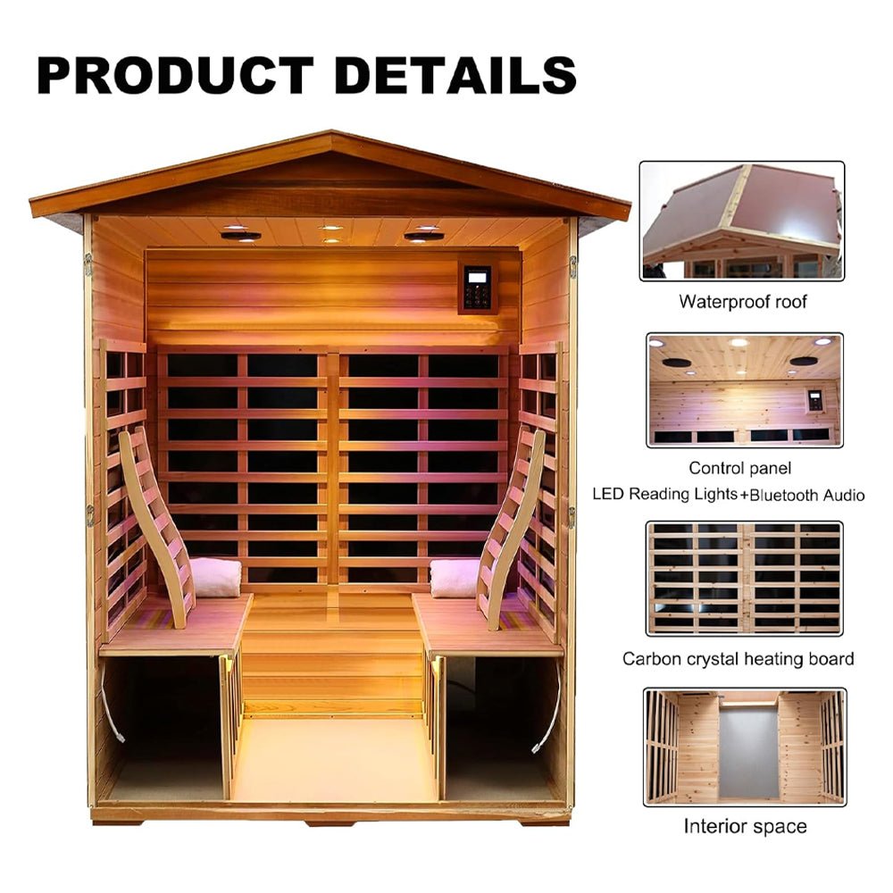 Premium 4-Person Low EMF FAR Infrared Sauna for Home & Outdoor Use - 2050W with Bluetooth Audio (SAK15372) - Perfect for Relaxation, Detox & Family Wellness Sessions