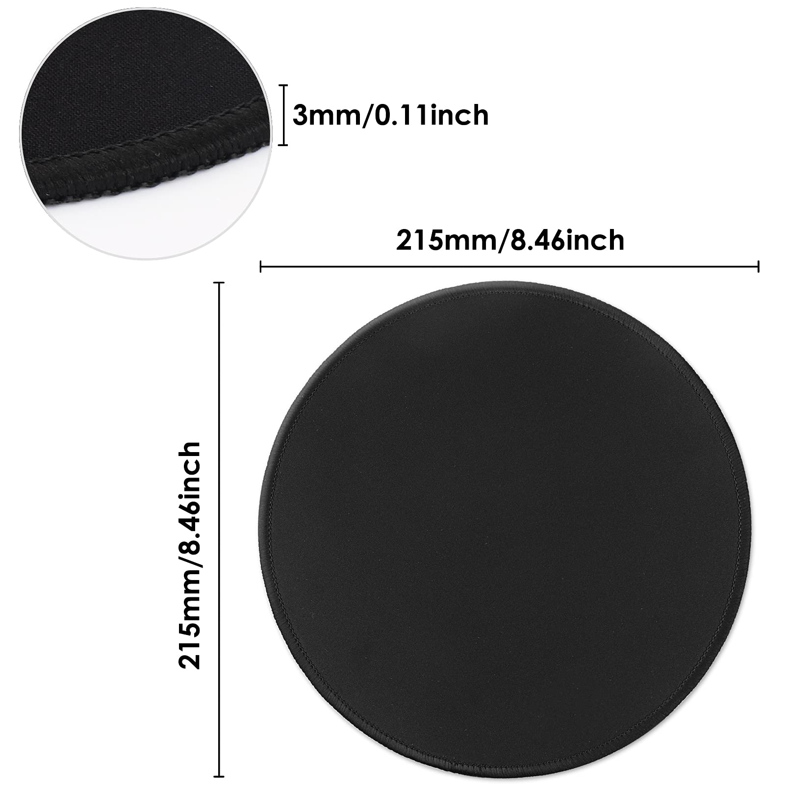 Premium Round Mouse Pad with HD Printing - Non-Slip Rubber Base & Stitched Edge - Custom Textured Gaming Mouse Mat for Laptop & PC (8.7x8.7 Inch, Black) - Perfect for Office, Gaming & Home Workspace