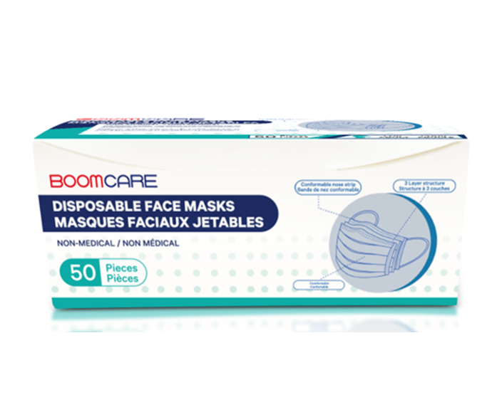 BoomCare Disposable Face Masks 3-Ply Protection - Breathable & Comfortable for Daily Use, Work, Travel, and Public Safety
