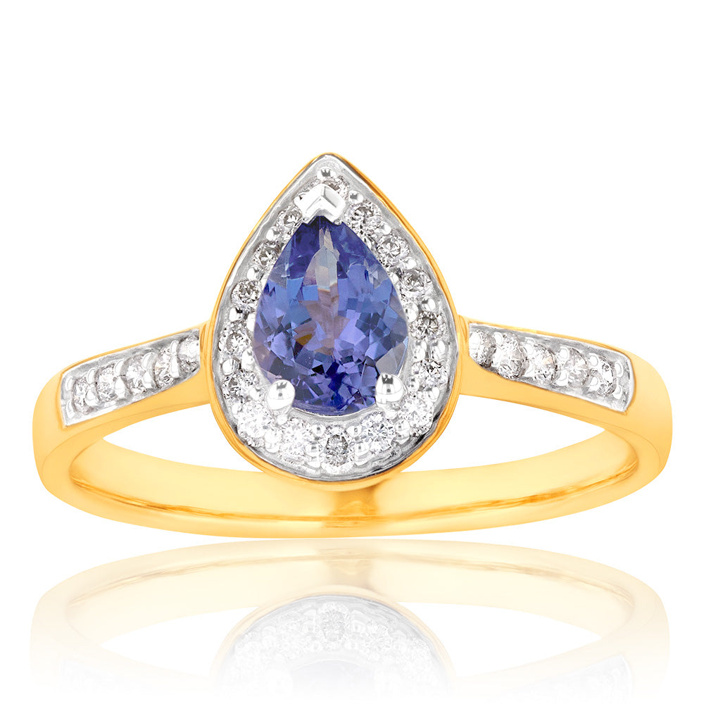 0.75ct Tanzanite & 0.20ct Diamond Ring in 9K Yellow Gold - Elegant Engagement, Wedding & Anniversary Jewelry Gift
