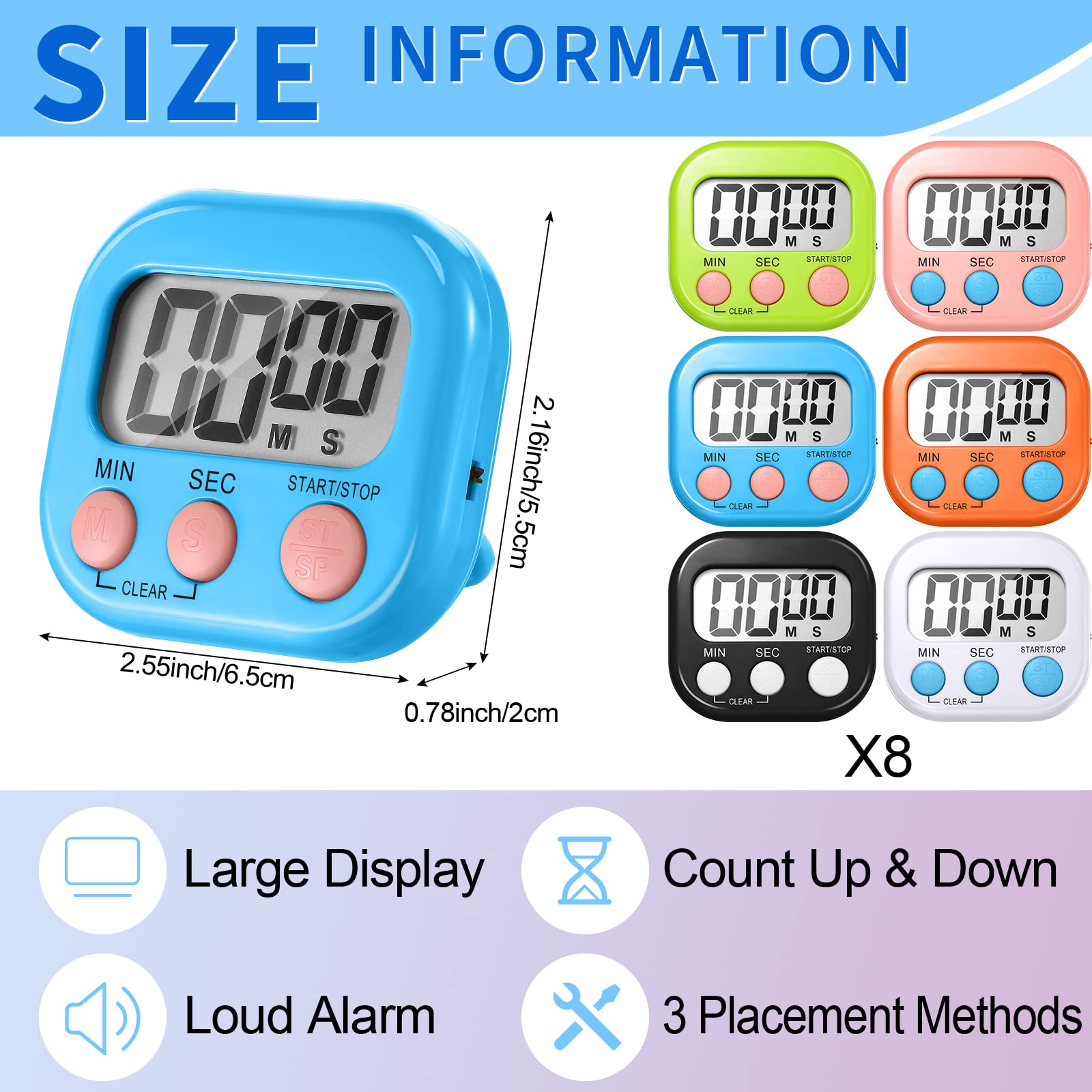 Macarrie 48-Pack Digital Kitchen Timers - Magnetic Back LCD Display with Loud Alarm | Count Up/Down Function | Perfect for Cooking, Baking, Teachers & Classroom Use