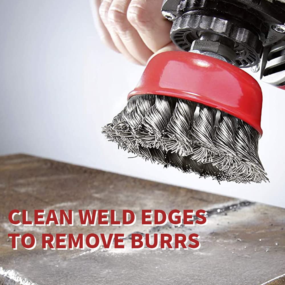 Coarse Crimped Wire Wheel Cup Brush Set - 3PCS 3inch & 4inch x 0.02inch Twisted Knotted Carbon Steel Wheels with 5/8-11 Threaded Arbor for Angle Grinder | Heavy Duty Rust Removal, Paint Stripping & Surface Cleaning | Perfect for Metalworking, Woodworking & Automotive Restoration