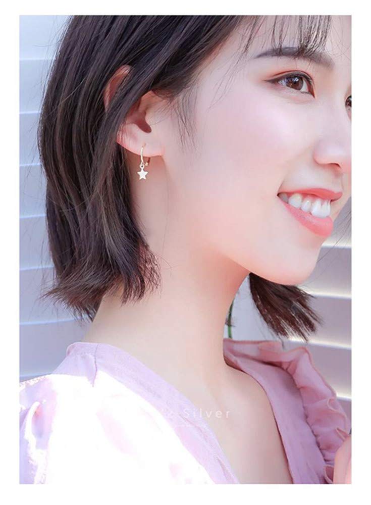 Hypoallergenic Sterling Silver Tiny Star Dangle Hoop Earrings for Women - Cute Cartilage Huggie Sleepers, Rose Gold Tone Dainty Drop Earrings | Perfect Birthday Gifts for Best Friend, Everyday Wear & Special Occasions