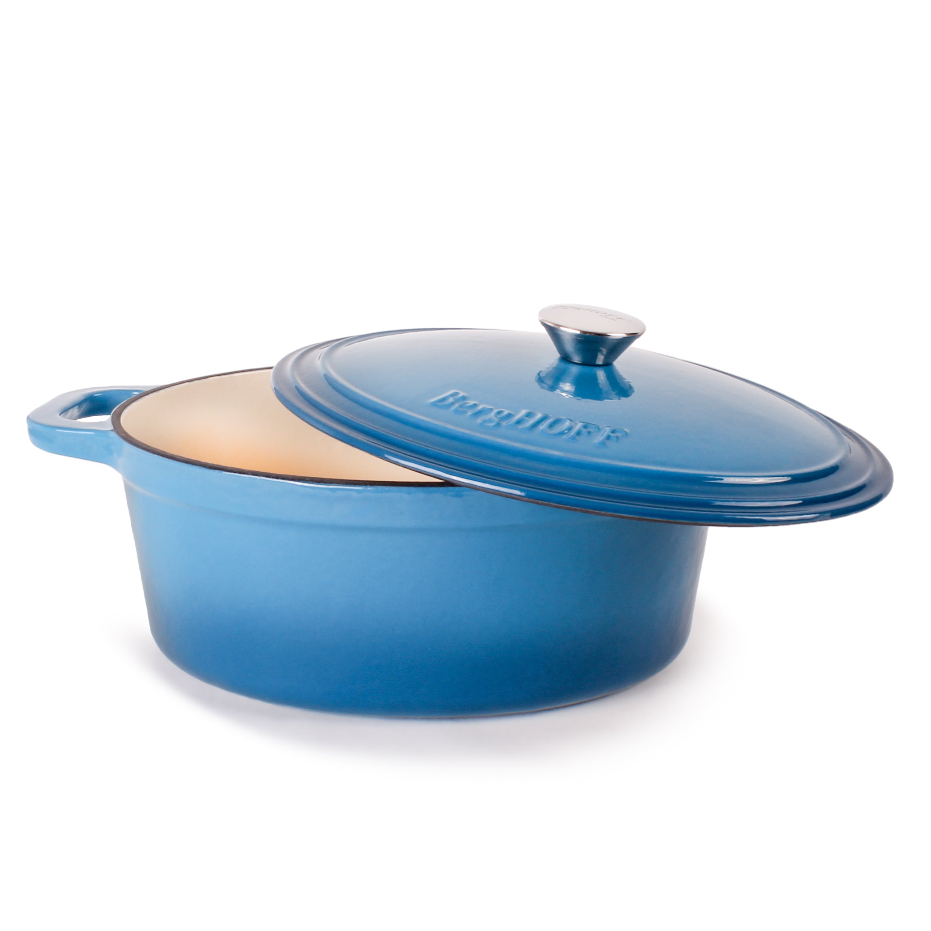 BergHOFF Neo 4-Piece Cast Iron Cookware Set with 5qt & 8qt Covered Dutch Ovens - Blue Enameled Cookware for Baking, Braising & Slow Cooking - Perfect for Oven, Stovetop & Camping Use