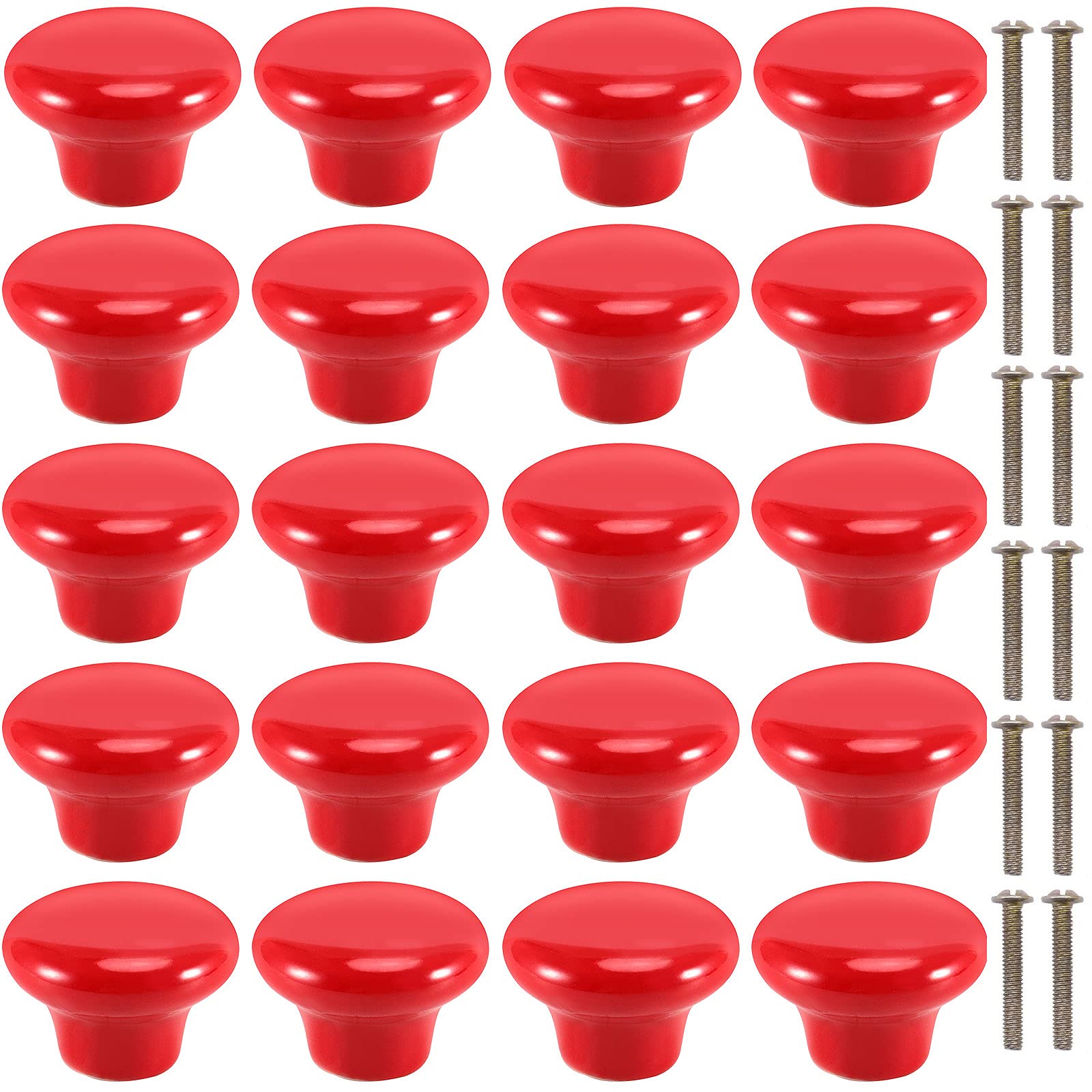 20 Pack Red Ceramic Cabinet Knobs - Vintage Round Drawer Pulls for Kitchen & Bathroom