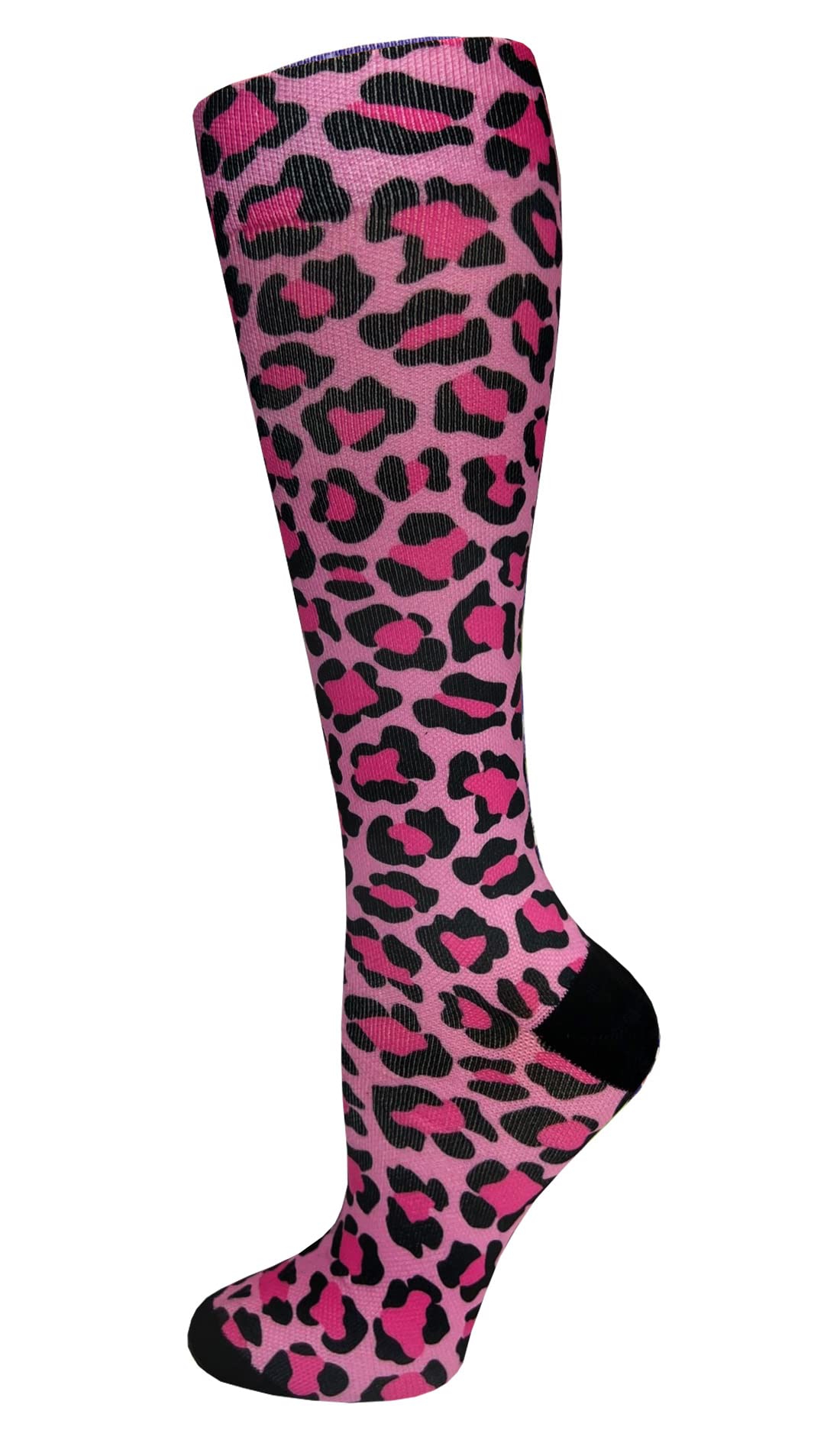Prestige Medical 12 Inch Soft Comfort Compression Socks for Women - Leopard Print Pink - Improve Circulation & Reduce Swelling - Perfect for Nurses, Travel & Pregnancy