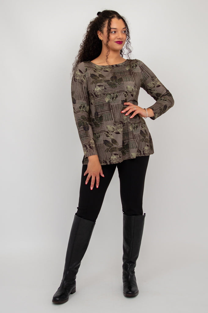 Stylish Cheerful Tunic with Fall Sketch Print - Soft Bamboo Fabric - Perfect for Autumn Outfits & Casual Wear