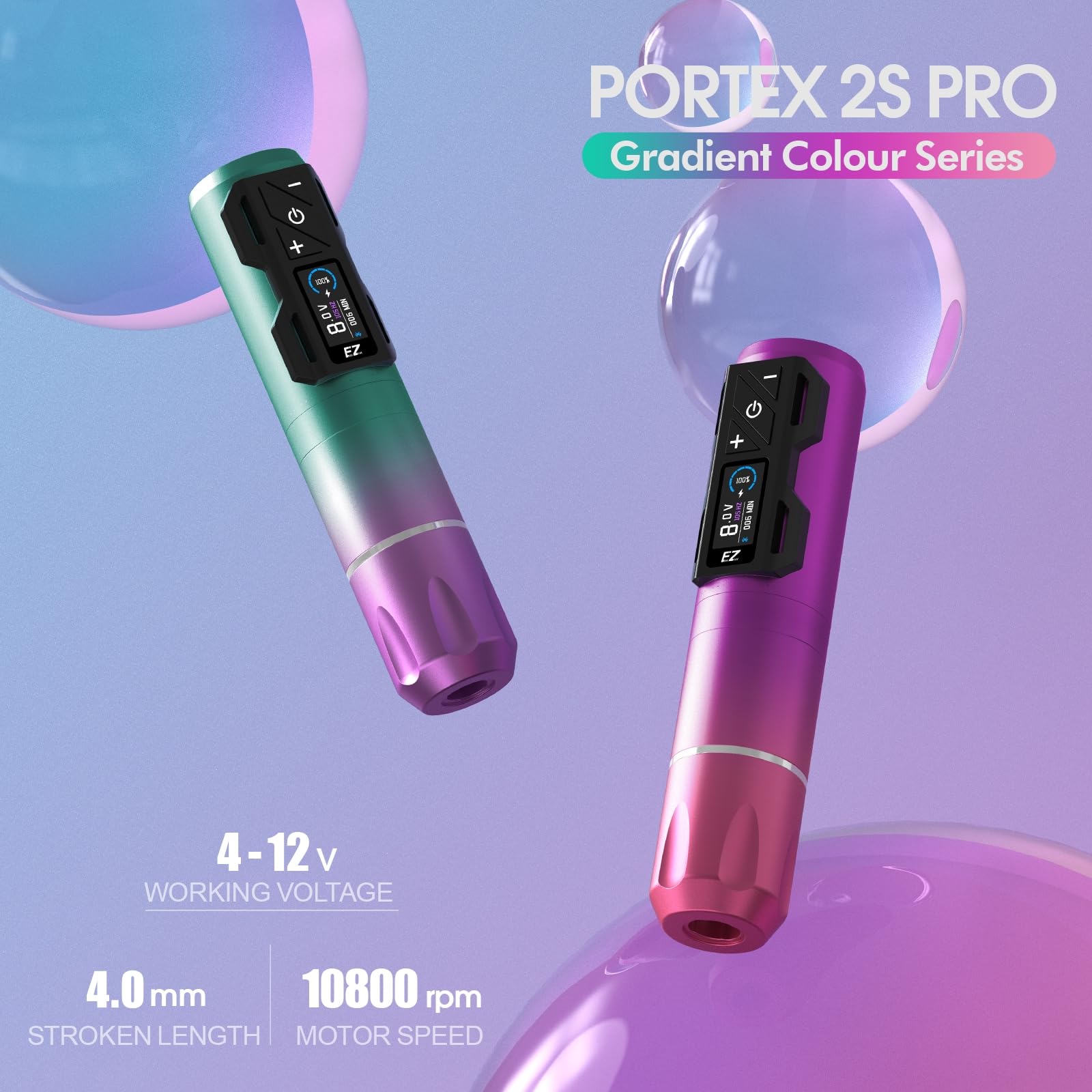 EZ P2S Pro Wireless Tattoo Gun - Rotary Tattoo Machine Pen with OLED Display & 1800mAh Battery | Professional Tattoo Equipment for Artists | Perfect for Studio & Home Tattooing (Purple Blue)