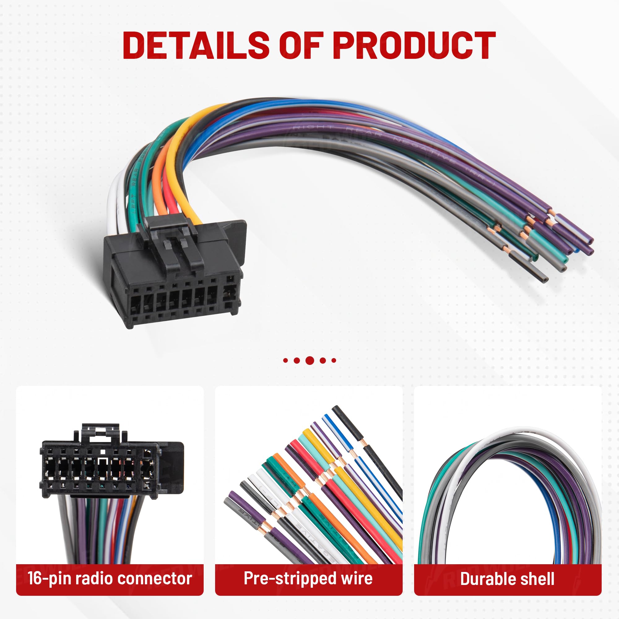 RED WOLF 16-Pin Pioneer Wiring Harness - Stereo Radio Connector Plug Cable for Aftermarket Pioneer DEH/AVH/AVIC/MVH/FH/SPH Car Stereos - Easy DIY Installation for Car Audio Upgrades