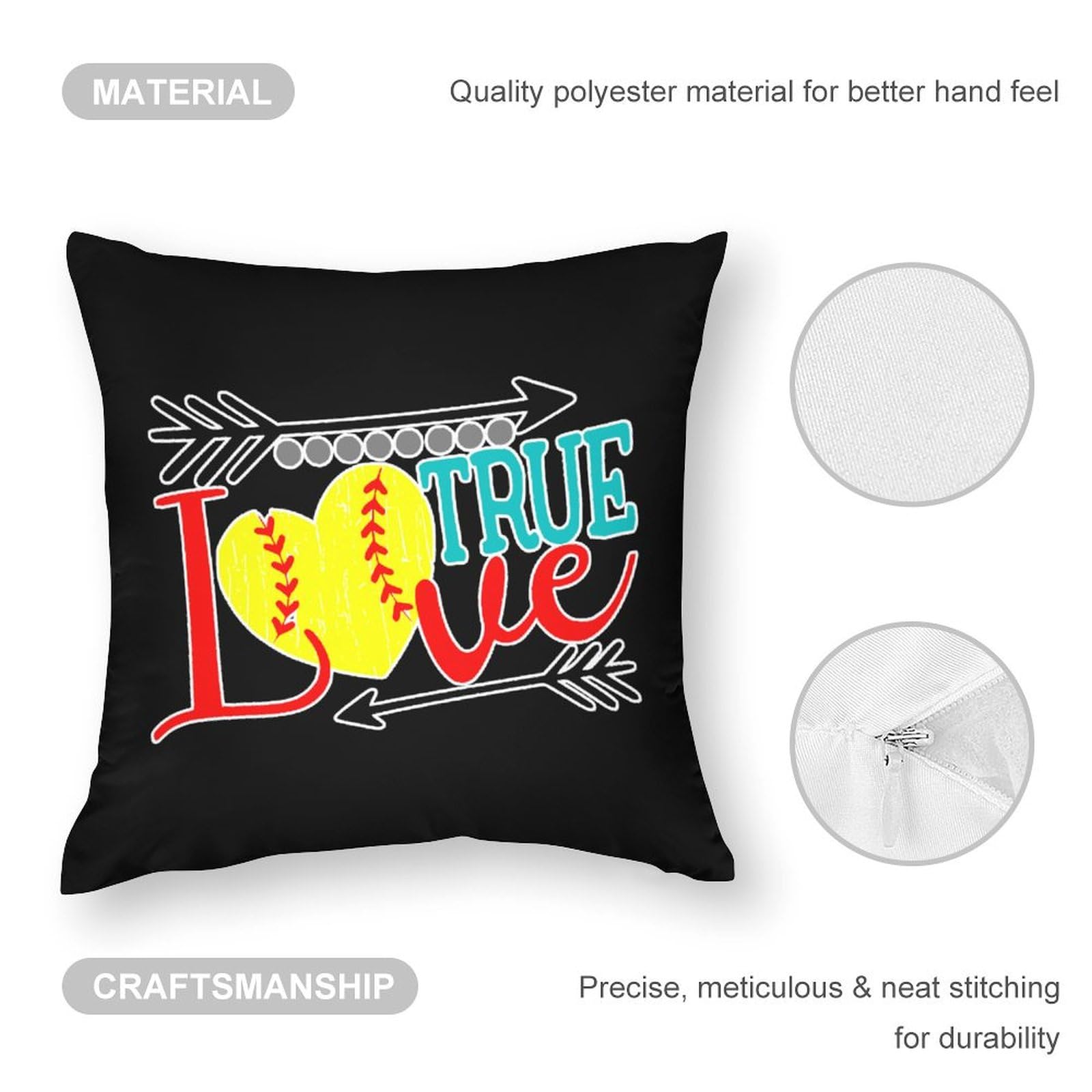 Softball Polyester Pillow Cases - Ultra Soft & Smooth 18x18 Inch Cushion Covers for Sofa, Bed, or Couch - Perfect for Home Decor, Living Room, Bedroom & Dorm Essentials
