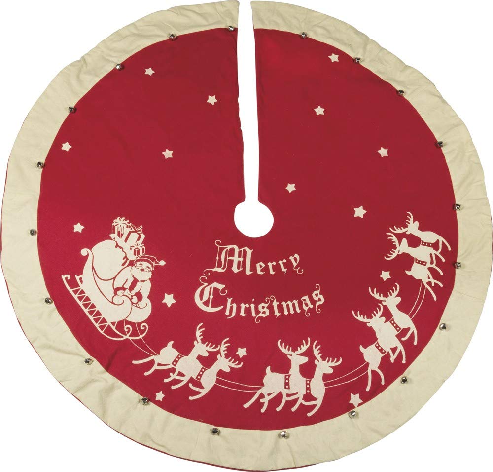 Primitives by Kathy Red Vintage Christmas Tree Skirt - Rustic Holiday Decor for Festive Home & Party Decorations