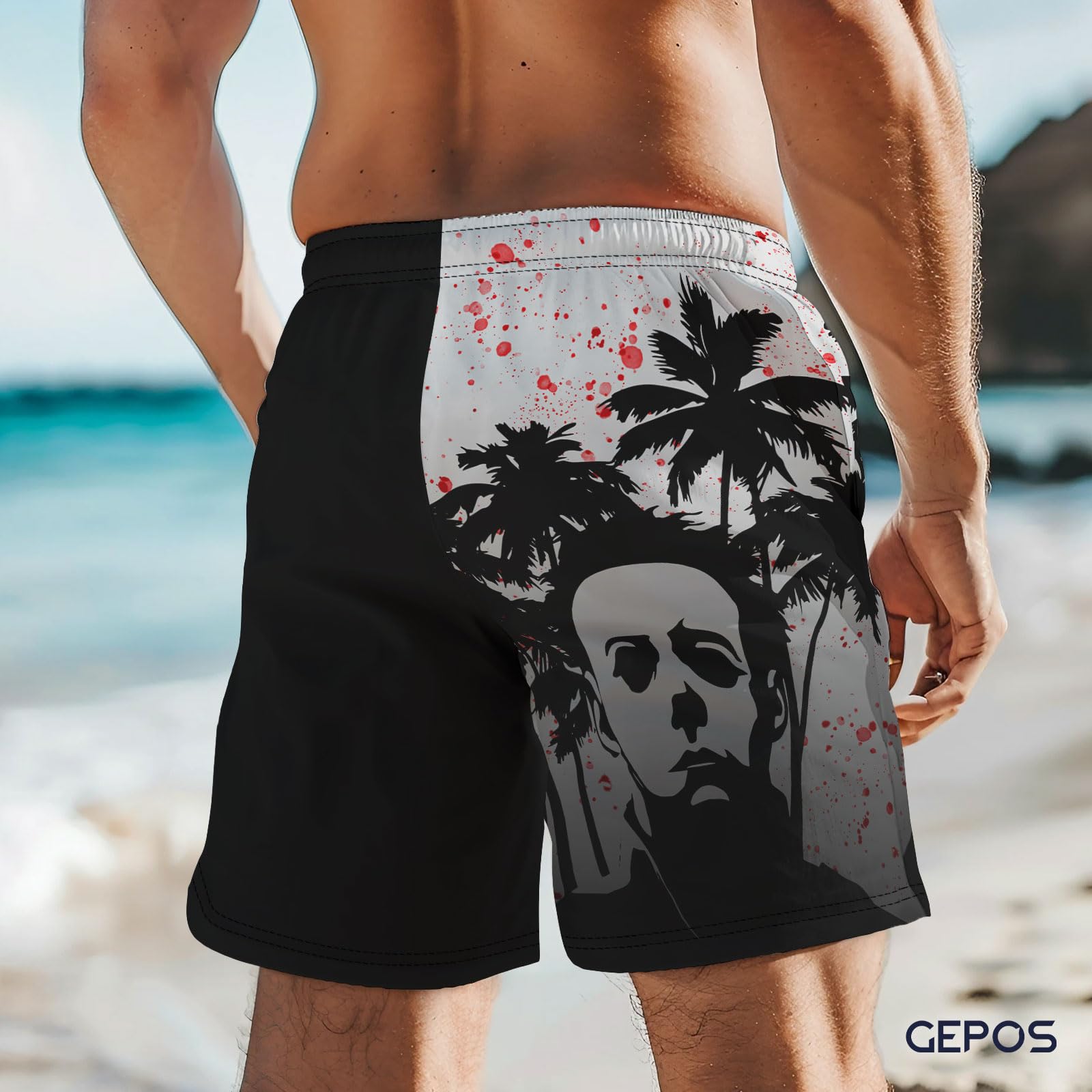 Men's Quick Dry Swim Trunks with Horror Print - Beach Shorts with Pockets for Swimming & Summer Vacation - Perfect Gift for Horror Fans