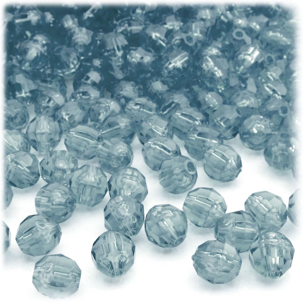 200pc Faceted Plastic Transparent Beads - 8mm Round Blue Jean Beads for Jewelry Making, DIY Crafts, Bracelets & Necklace Designs - Perfect for Beaders and Craft Enthusiasts