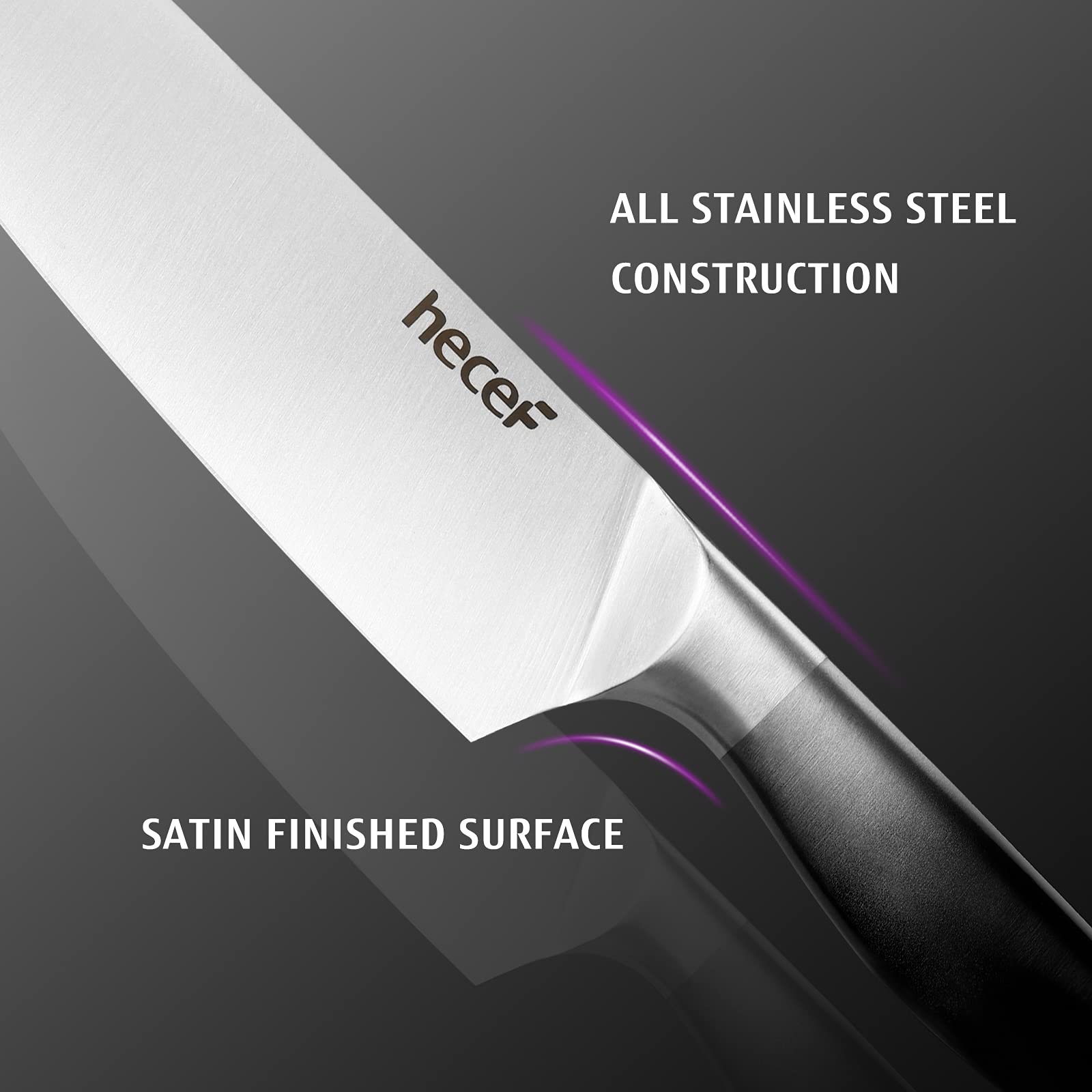 Premium 5-Piece Gradient Black Kitchen Knife Set - Satin Finish Blades, Hollow Handle, Protective Sheaths - Chef, Santoku, Bread, Utility & Paring Knives - Perfect for Home Cooking, Professional Chefs & Gift Giving