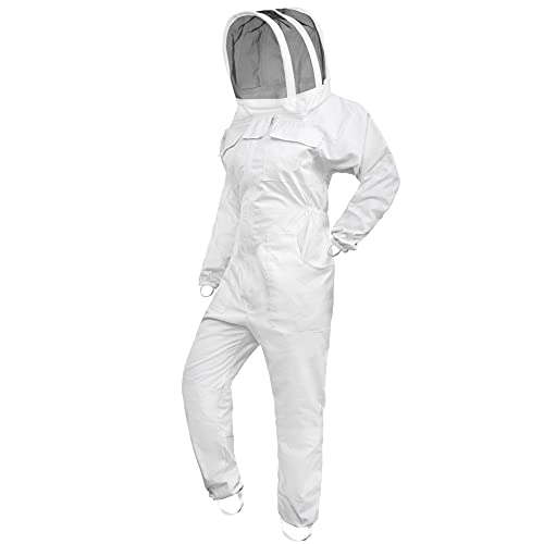 Professional Beekeeping Suit - Full Body Cotton Bee Suit with Self-Supporting Fencing Veil - White Large | Beekeeper Protective Gear for Hive Inspection & Honey Harvesting