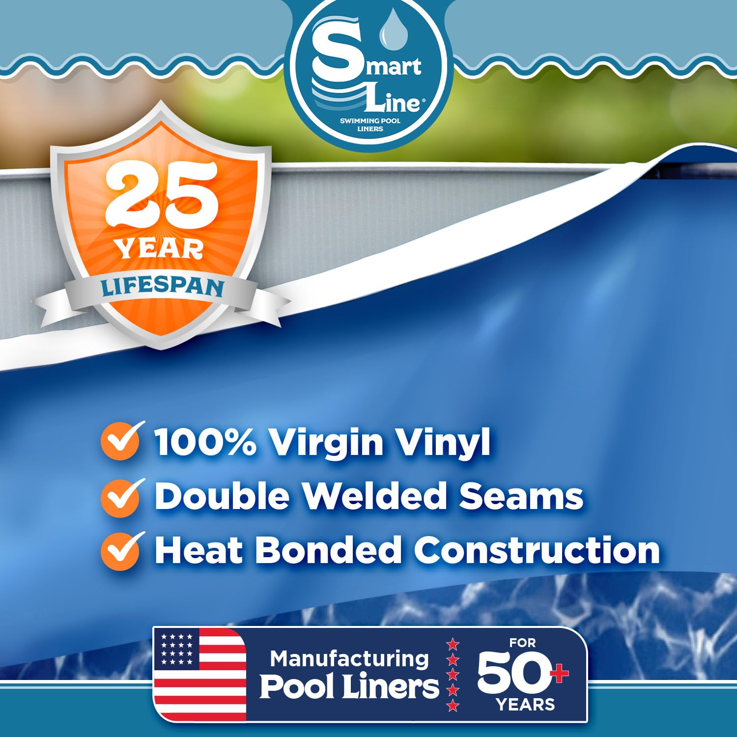 Smartline 12ft x 24ft Oval Above Ground Pool Liner - 25 Gauge Heavy Duty Virgin Vinyl for Steel Sided Pools | Swirl Bottom Design | Overlap Style (48-52 Inch Wall Height) | Perfect for Backyard Swimming, Family Fun & Summer Relaxation