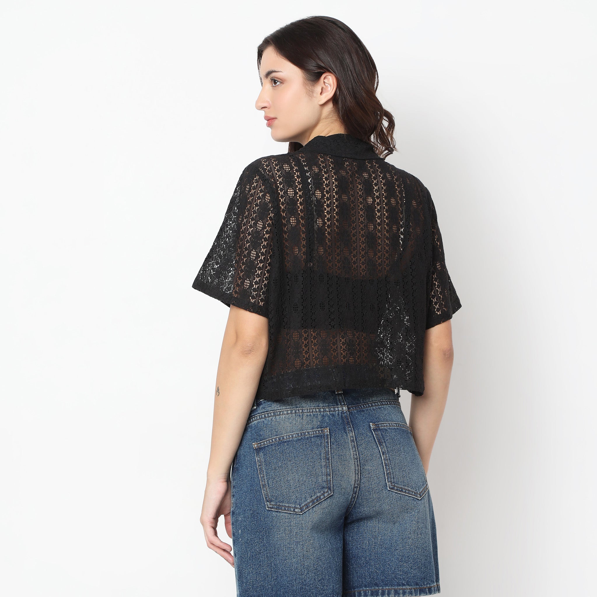 Boxy Fit Lace Shirt for Women - Trendy Loose Fit Blouse with Elegant Lace Details | Perfect for Casual Outings, Office Wear & Special Occasions