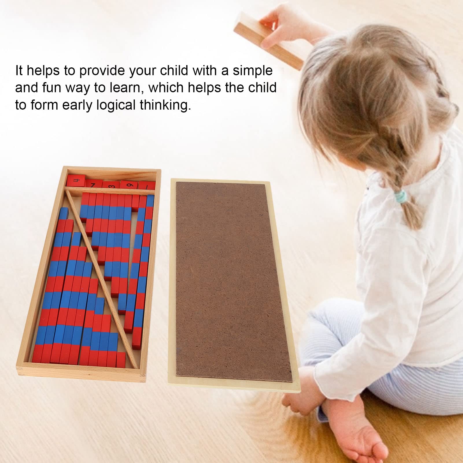 Montessori Math Toys - Cuisenaire Rods with Wooden Box, Blue Red Counting Rods & Number Tiles for Preschool Kids | Early Childhood Education, Homeschool & Classroom Learning Tools