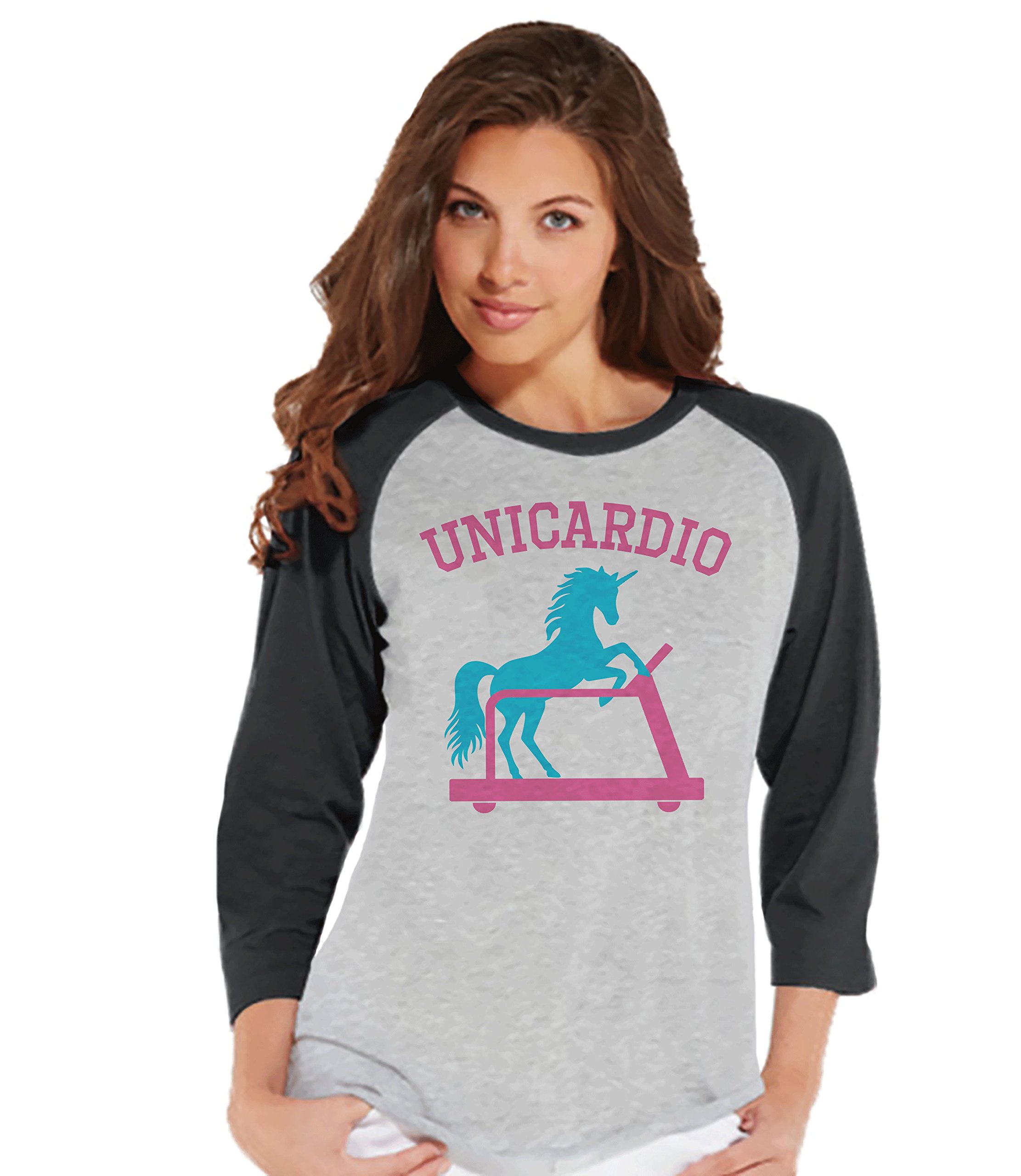 7 ate 9 Apparel Women's Workout Unicorn Raglan Tee - Comfortable Gym & Yoga Shirt for Women - Perfect for Fitness, Running & Casual Wear