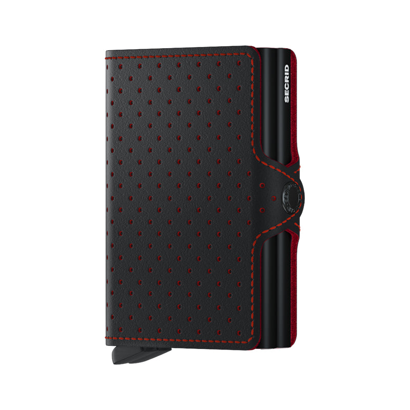 Twinwallet - Perforated Leather Bifold Wallet for Men in Black & Red | RFID Blocking | Slim & Stylish for Everyday Use, Travel, and Business