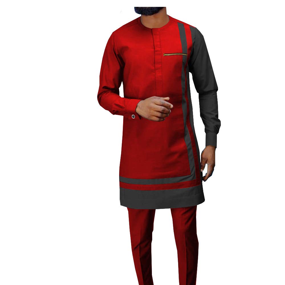 African Men's Dashiki & Ankara 2-Piece Outfit - Long Sleeve Coat with Pants, Plus Size Tracksuit Set for Casual Wear, Cultural Events & Special Occasions