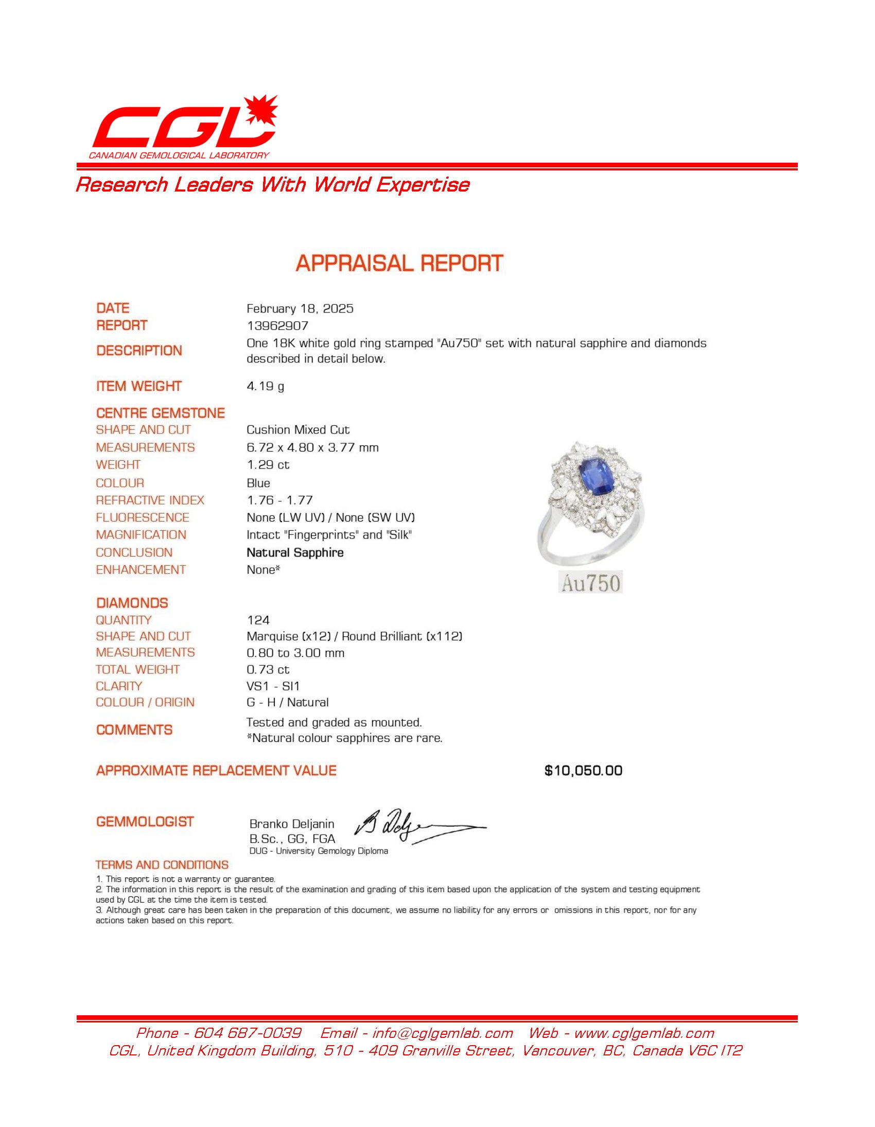 Natural Cornflower Blue Sapphire and Diamond Engagement Ring - 1.29ct Sapphire & 0.73ctw Diamonds - Size 5.75 - Perfect for Proposals, Anniversaries & Special Occasions