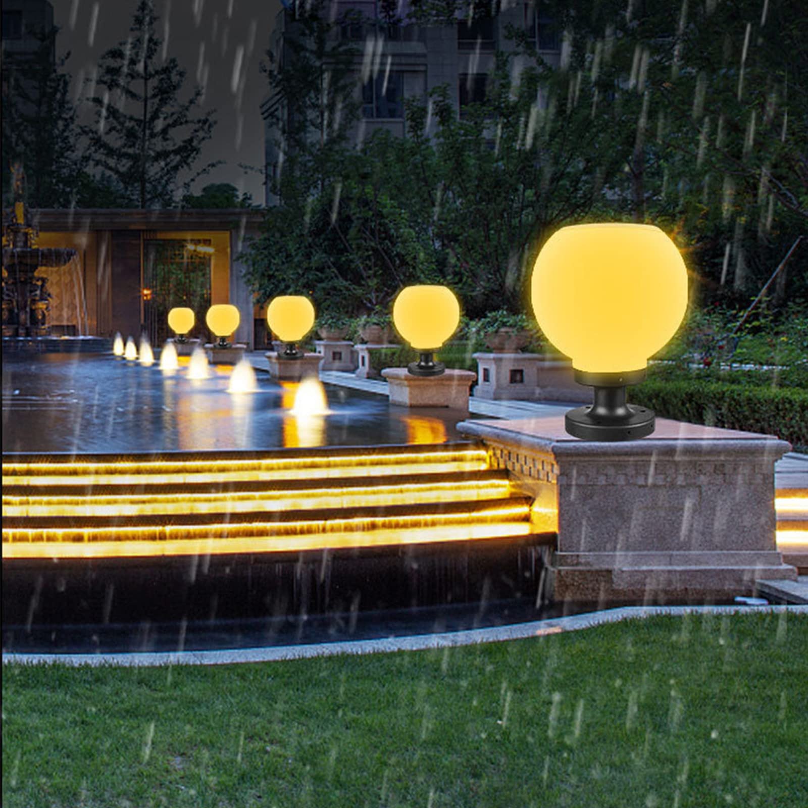 Waterproof Solar LED Post Light - Round Ball Outdoor Column Lamp for Garden, Lawn, Courtyard, Patio & Villa Fence | Solar Powered Landscape Lighting for Pathways, Driveways & Outdoor Decor