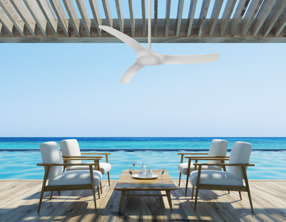 Aqua 52 Inch DC Ceiling Fan with IP66 Waterproof Rating - White Version 2 - Perfect for Outdoor Patios, Pool Areas & Damp Locations
