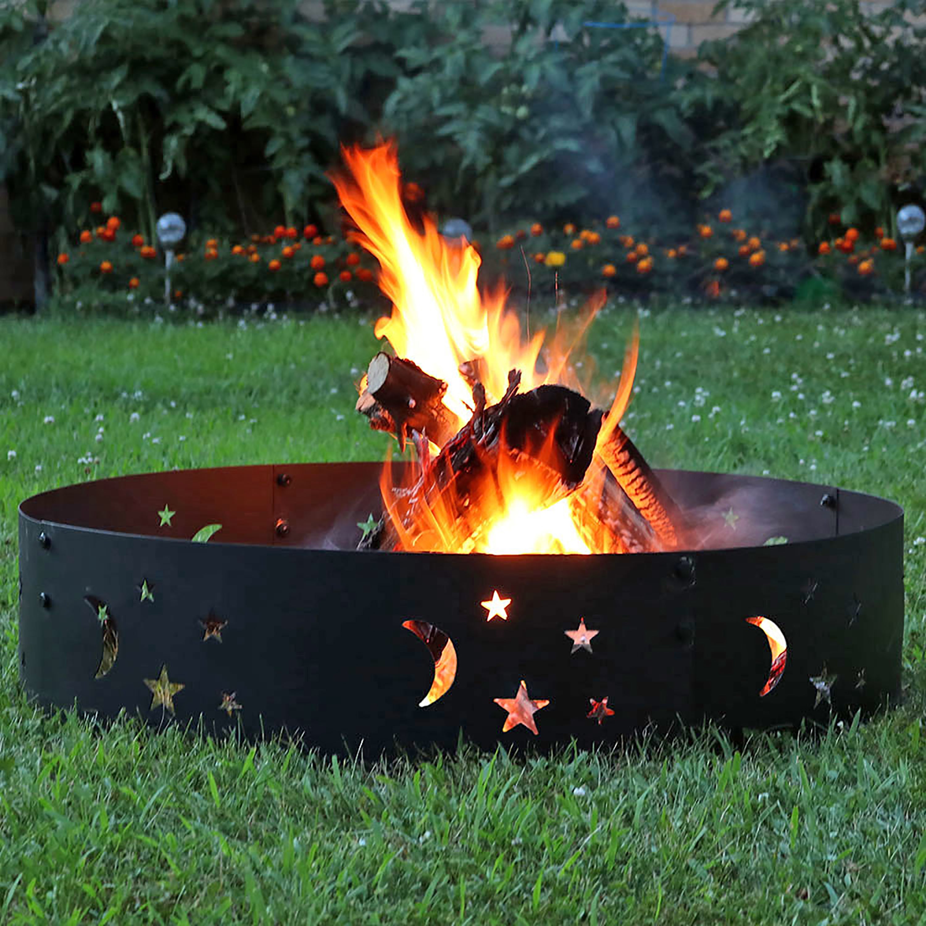 Sunnydaze Big Sky Campfire Ring - 36 Inch Outdoor Fire Pit for Camping, Backyard, and Patio Use - Heavy Duty Steel Fire Ring for Bonfires and Gatherings