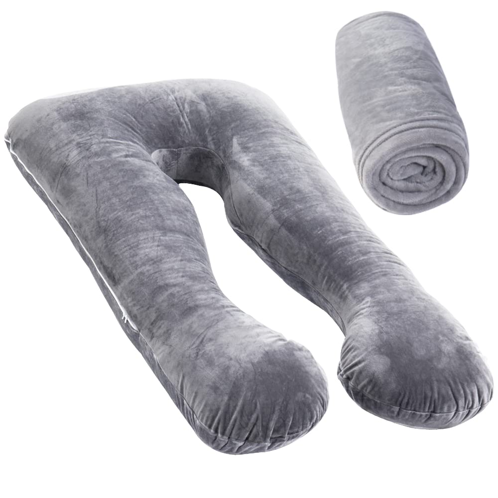 MOON PINE U-Shaped Pregnancy Pillow Cover - Velvet Maternity Pillow Case Replacement for 55