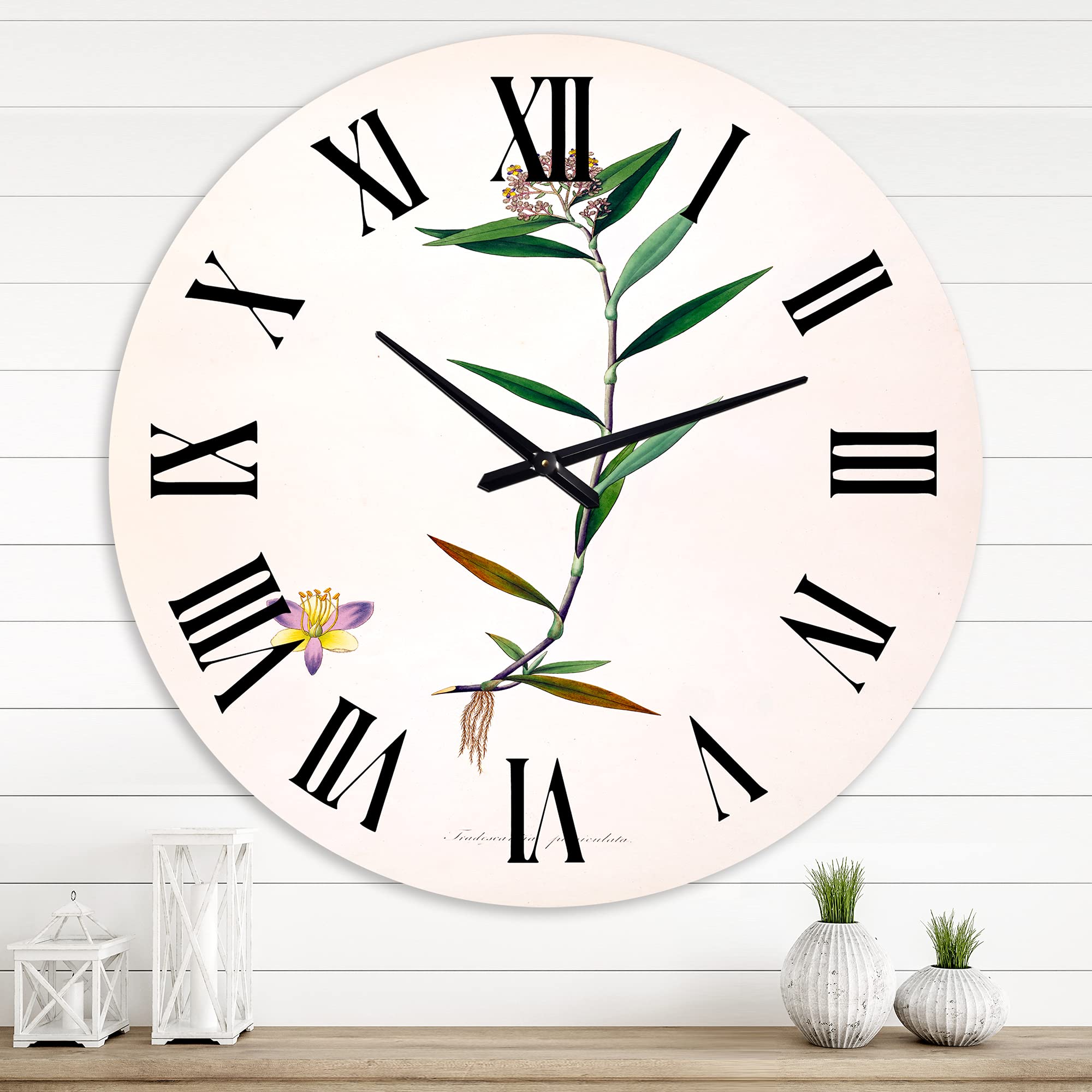 Vintage Botanicals XIX Farmhouse Wall Clock - Large Floral & Botanical Decor for Living Room, Kitchen, Bedroom | Rustic Home & Office Wall Art